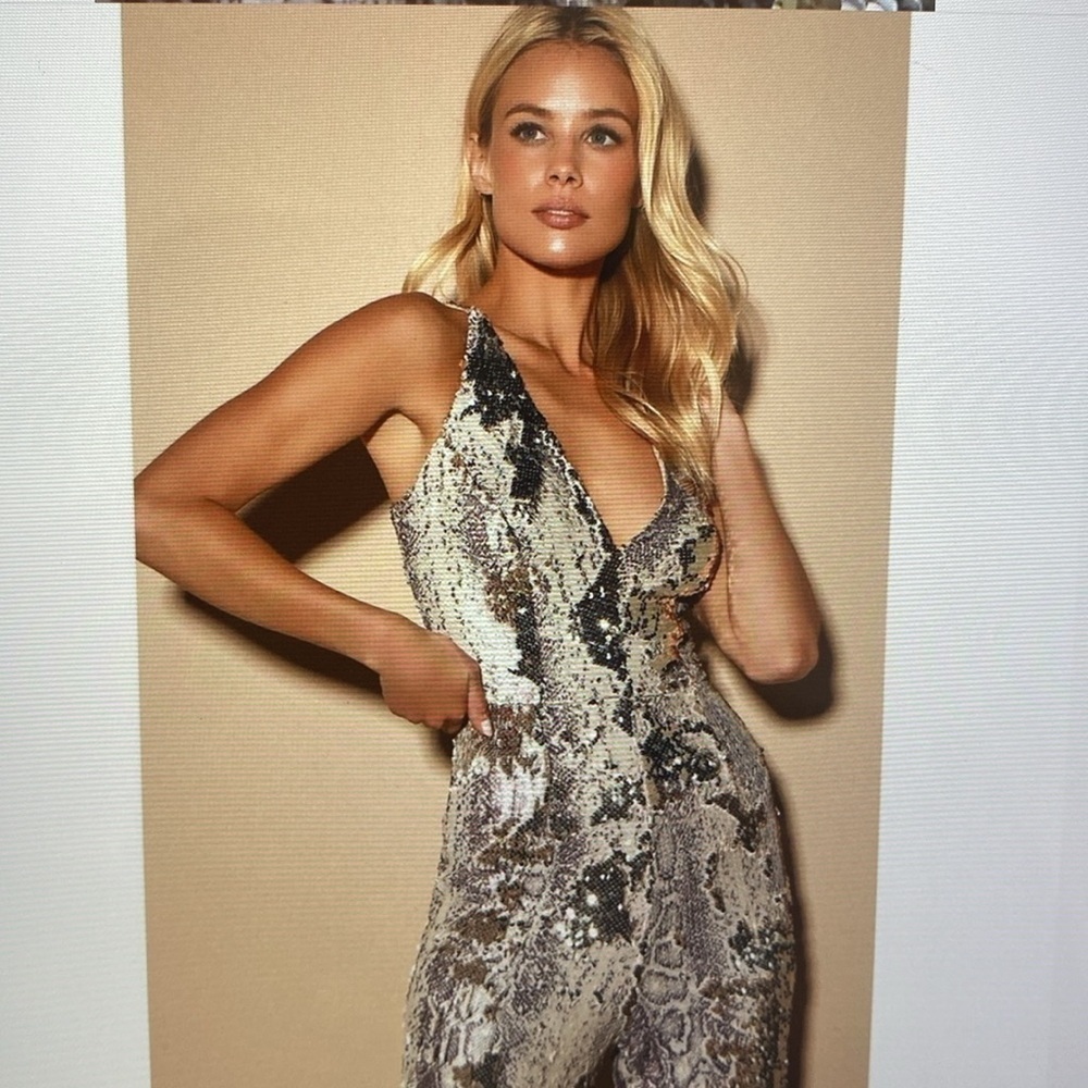 NWT Dress The Population Charlie Python heavy Sequins Ornate Jumpsuit Womens XS - Picture 6 of 13